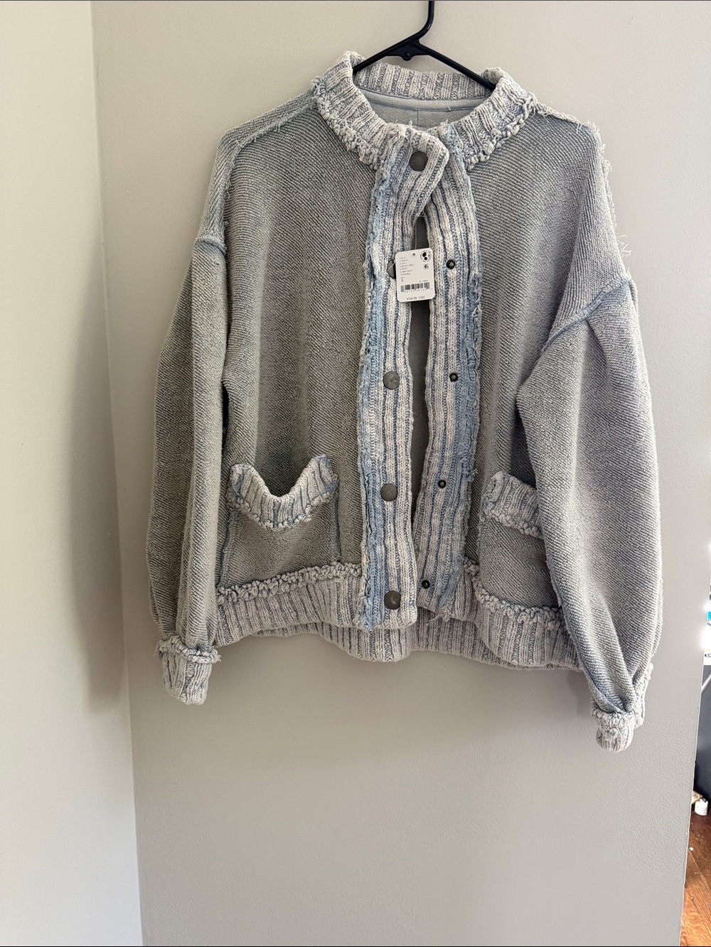 Free People Light Gray Denim-Trim Snap Jacket